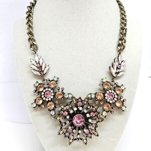 Betsey Johnson Stunning Pink & Aurora Borealis Rhinestone Statement Necklace